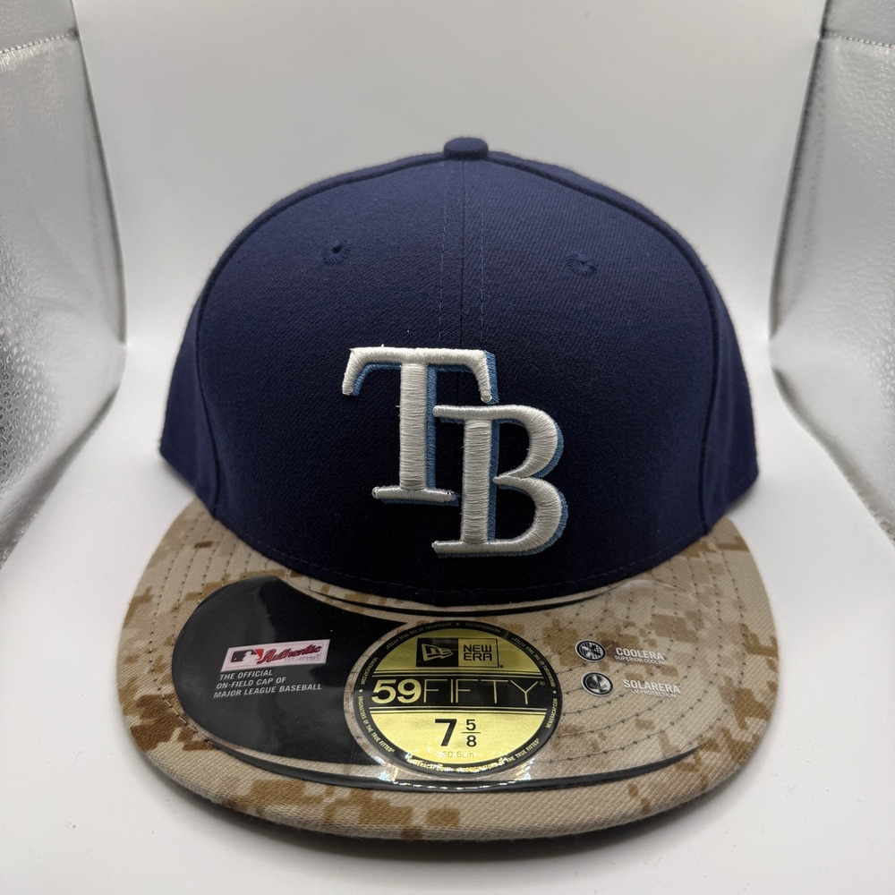 New Era 59FIFTY Tampa Bay Rays Hat Navy Desert Camo Brim Fitted 7 5/8 MLB Cap